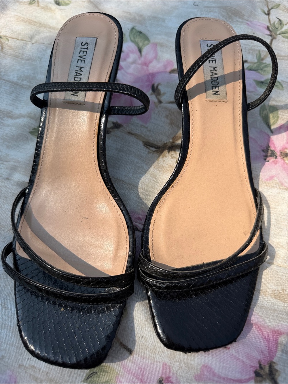Steve Madden Black Strappy Square-Toe Heels